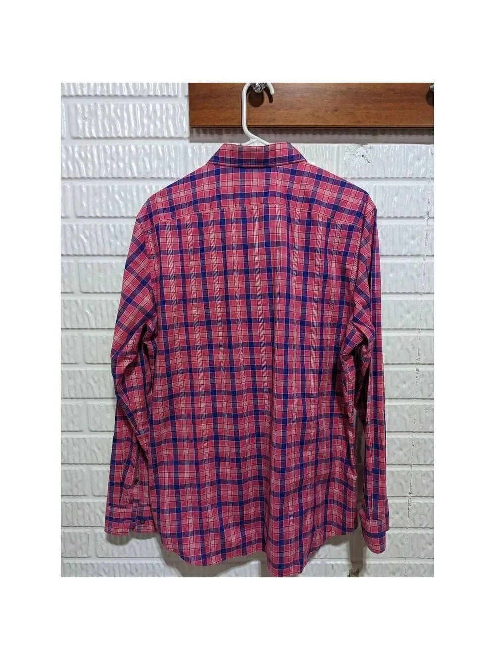 Banana Republic Men's Cotton Hot Pink Blue Plaid Button Up Shirt Size Large